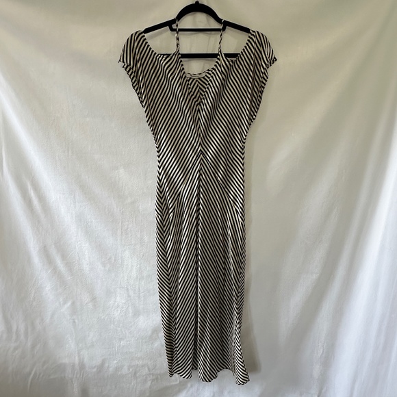 T by Alexander Wang Striped Cold Shoulder Silk Dress - Picture 3 of 9